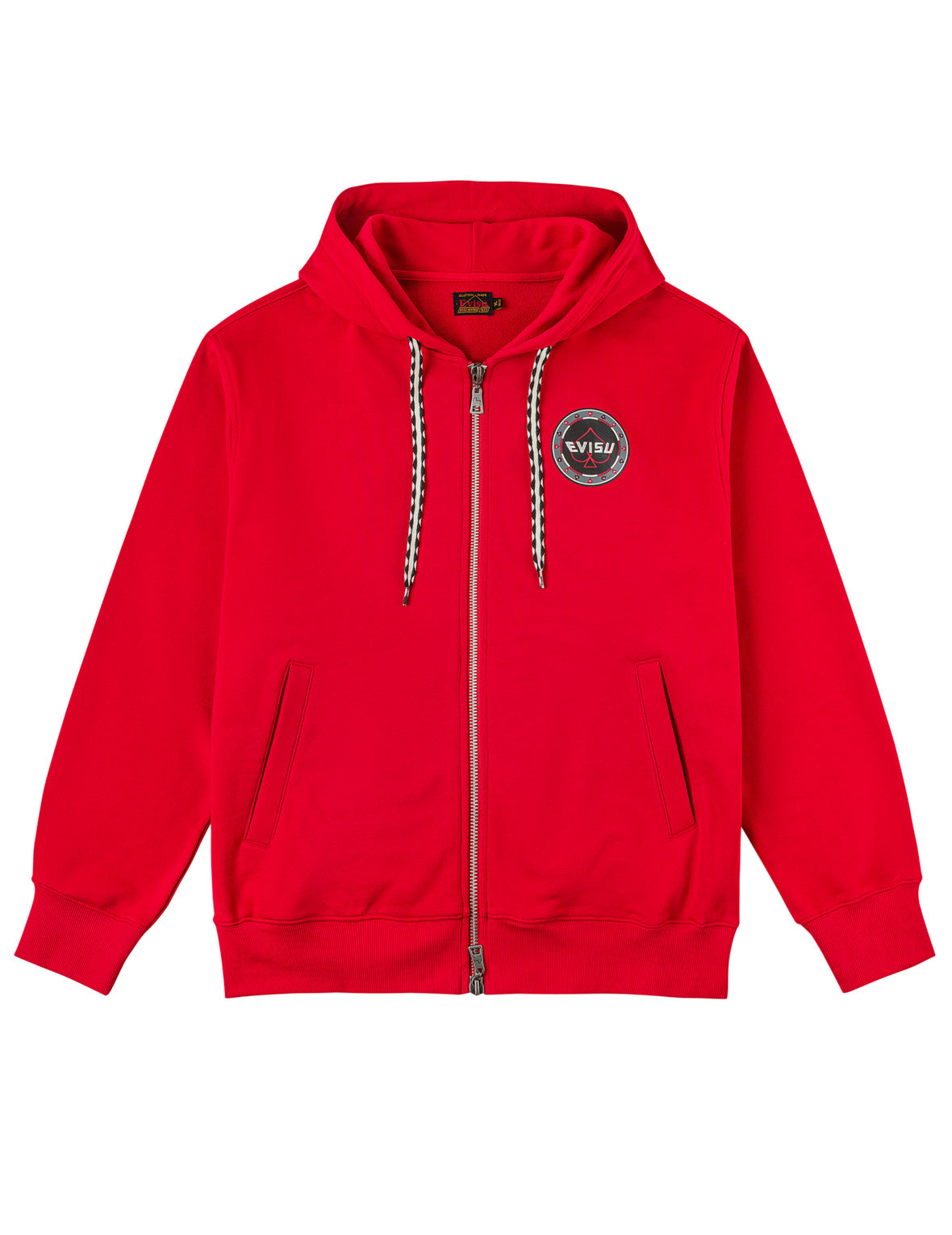 Poker Spade Embroidery Zip-up Hoodie - Red